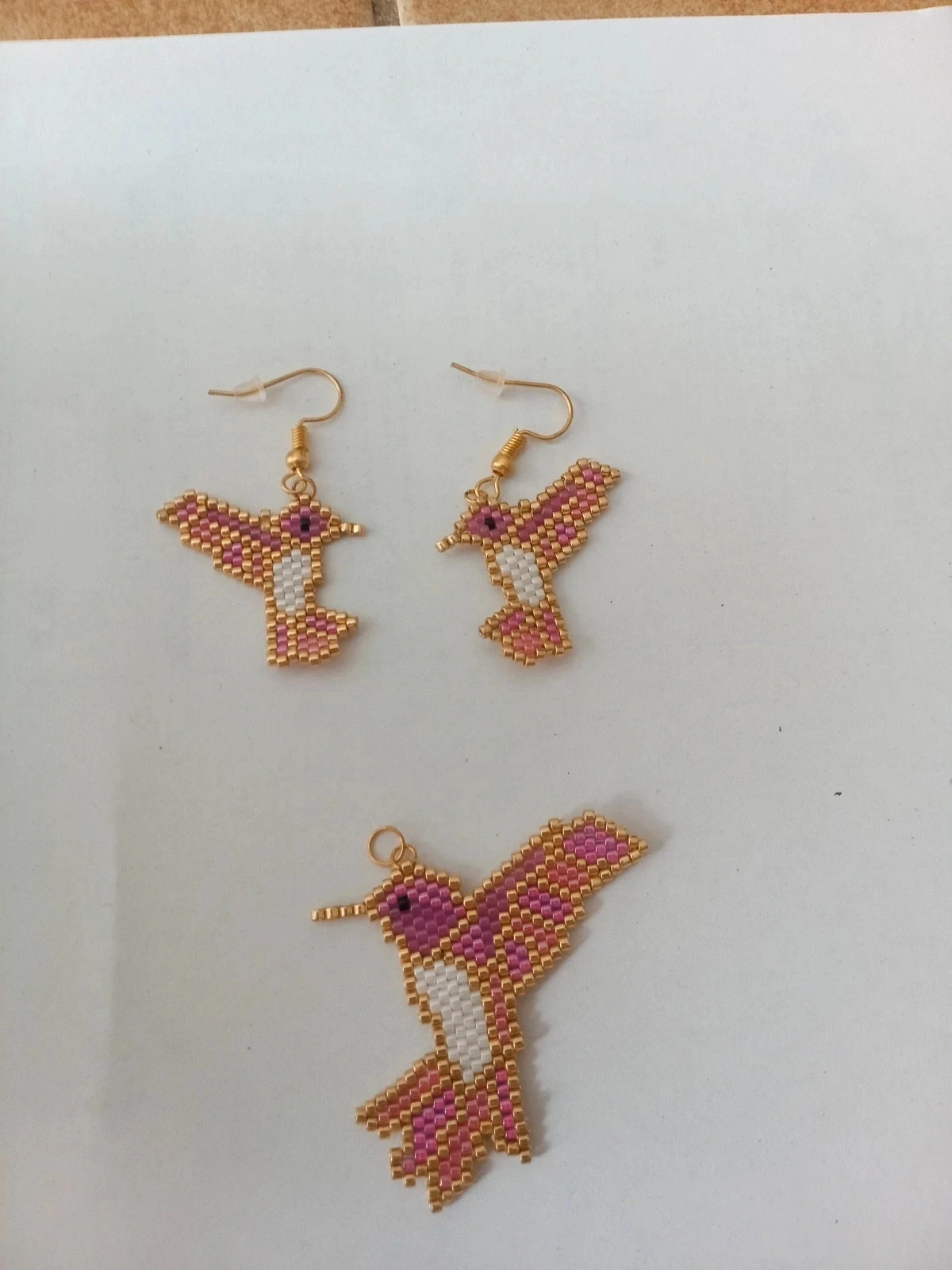 Parure bijoux colibri in Miyuki delica kralen – Oorbellen en hanger – photo 7
